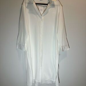 White Long Button-Up Shirt Dress